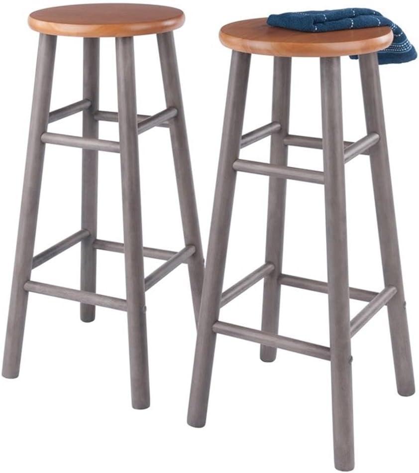 Winsome Wood Huxton 2-PC Bar Stools, Oyster Gray & Teak Finish