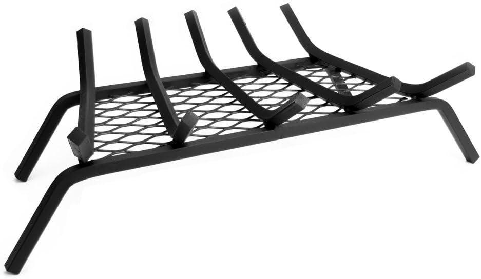 Black 24-Inch Solid Steel Fireplace Grate with Ember Retainer