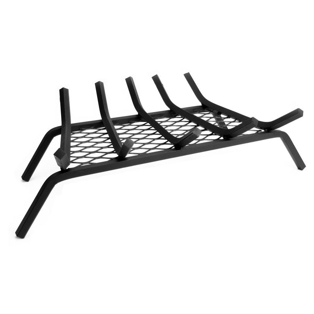 Black 24-Inch Solid Steel Fireplace Grate with Ember Retainer