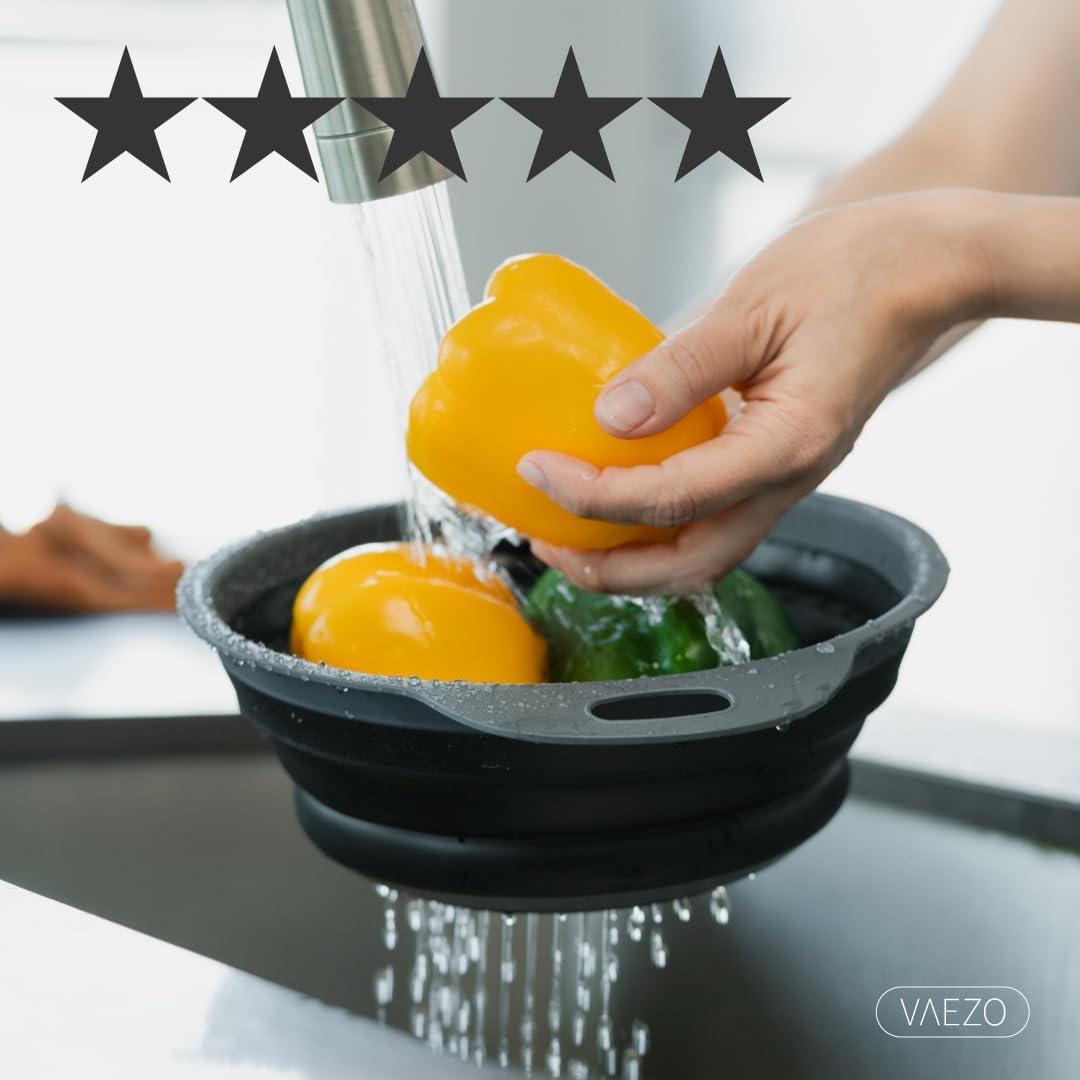 2-Pack Black Collapsible Colander Versatile Strainer for Pasta, Fruits, & Vegetables Eco-Friendly & Durable Sink Strainer & Salad Spinner