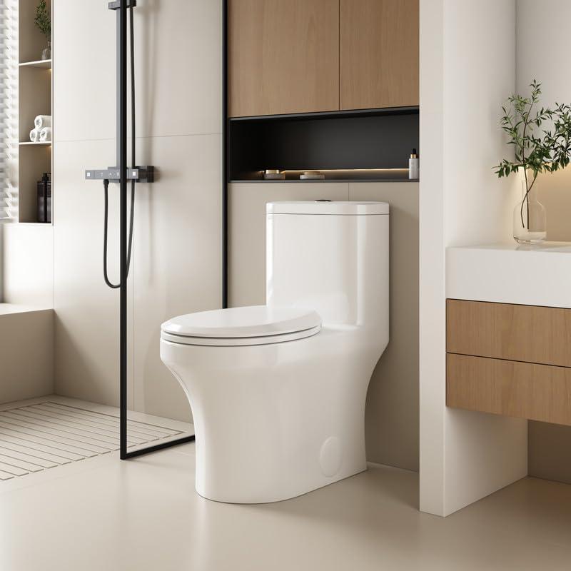 Albriya A1854 One Piece Toilet, Modern Elongated Toilet Power Dual Flush 1.1/1.6 GPF with Comfortable Chair Seat ADA Height 16 1/4’’ for Bathroom, 12’’ Rough-In, MaP 1000g, Grey