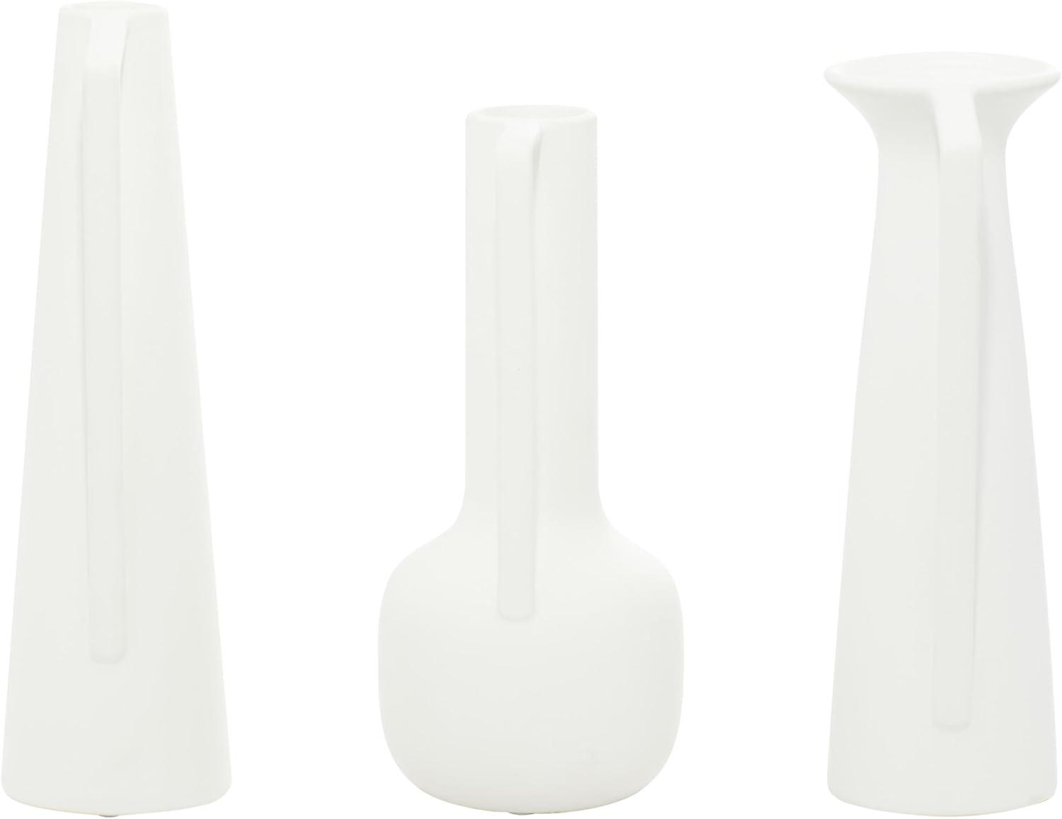 CosmoLiving by Cosmopolitan 13", 12", 11"H White Ceramic Vase with Handles, Set of 3