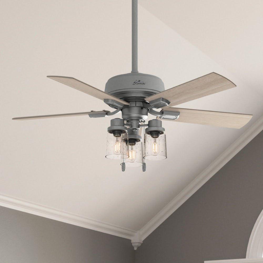 44" Hartland 5 - Blade Modern Farmhouse Indoor Ceiling Fan with Lights and Pull Chains