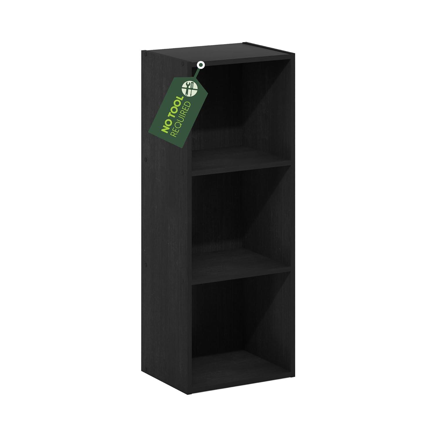 Furinno Pasir 3-Tier No Tool Assembly Open Shelf Bookcase, Blackwood
