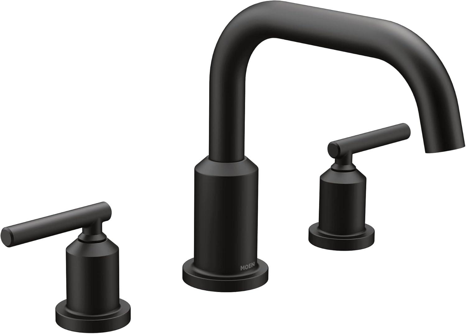 Modern Matte Black Chrome Deck Mounted Roman Tub Faucet