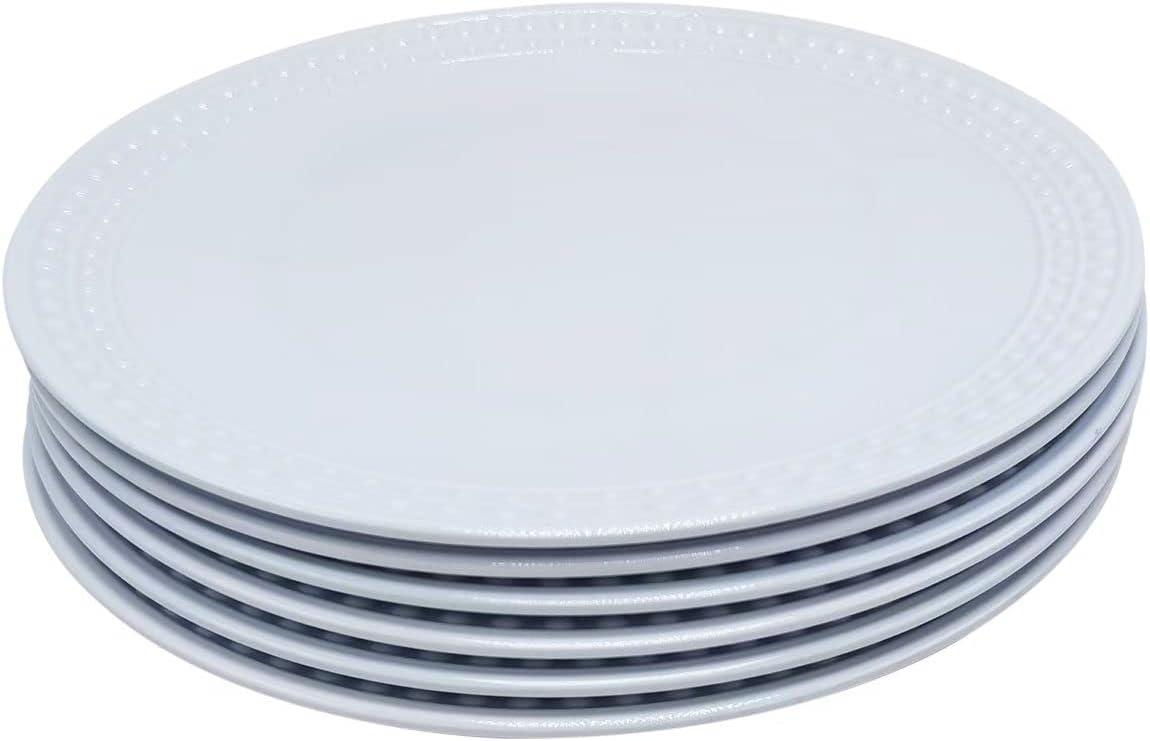 White Round Melamine Dinner Plates Set, 11 Inch, 6-Piece