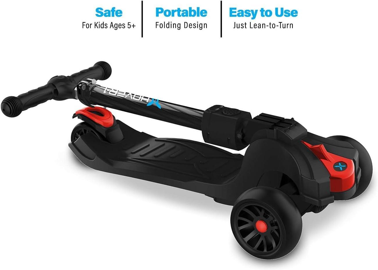 Hover-1 KidsGear Ziggy Folding Kick Scooter, Black, LED Lights, Safe For Kids, 3 Wheels