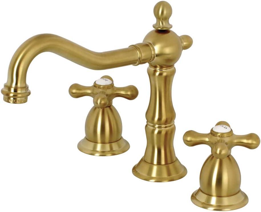 Kingston Brass Heritage Two-Handle 3-Hole Deck Mount Widespread Bathroom Faucet with Brass Pop-Up Drain