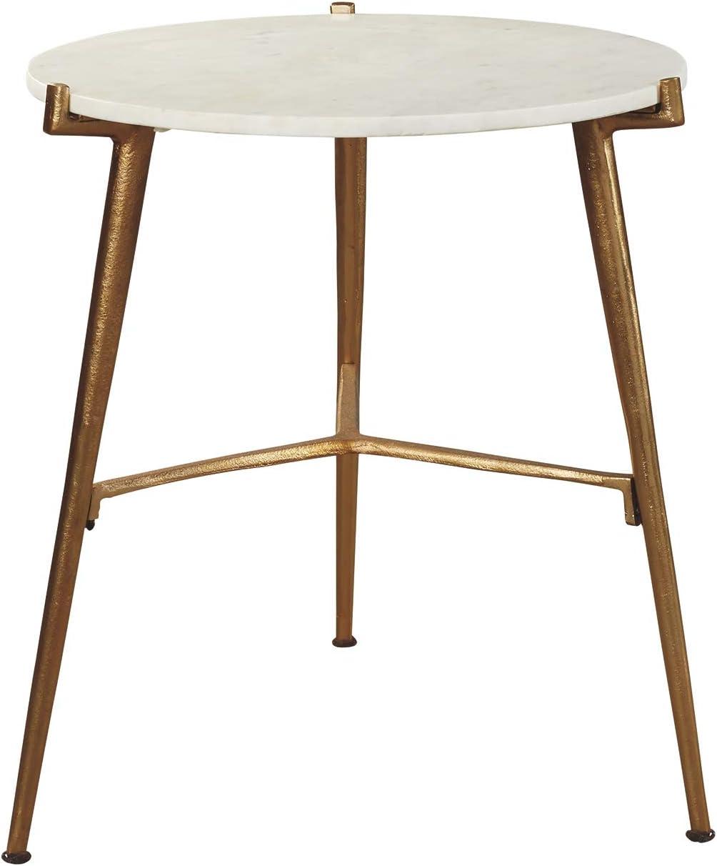 Chadton 19" Round White Marble and Gold Metal Accent Table