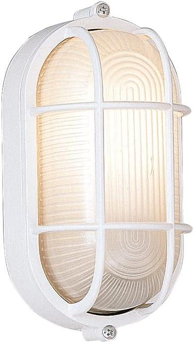 White Oval Steel Bulkhead Sconce with Guard