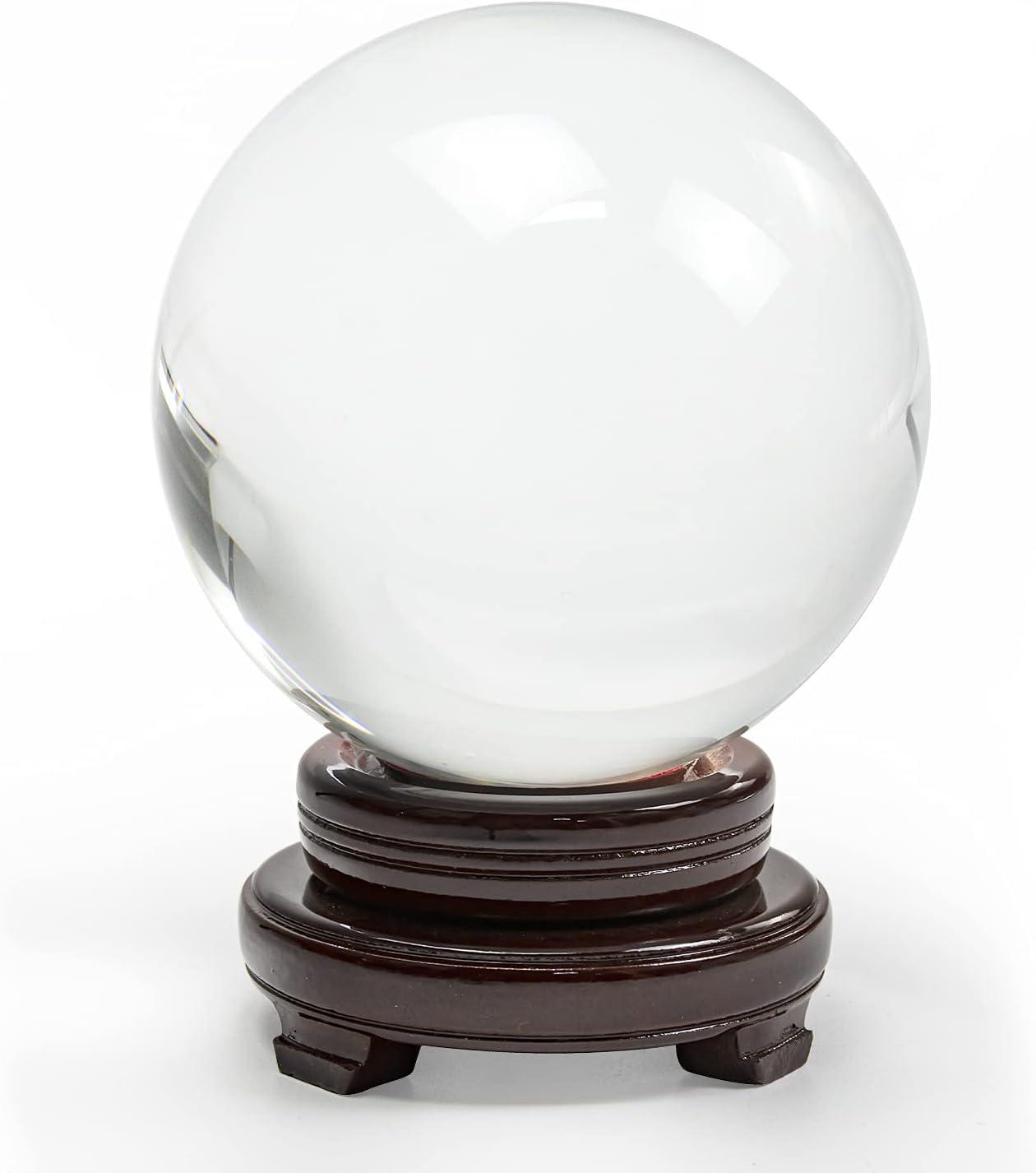 150mm Clear K9 Crystal Ball with Wooden Stand for Meditation and Photography