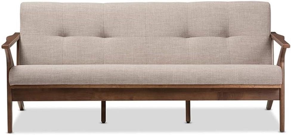 Bianca Mid-Modern Walnut Wood Fabric Tufted 3 Seater Sofa Light Gray - Baxton Studio: Durable Rubberwood Frame, Vintage Style