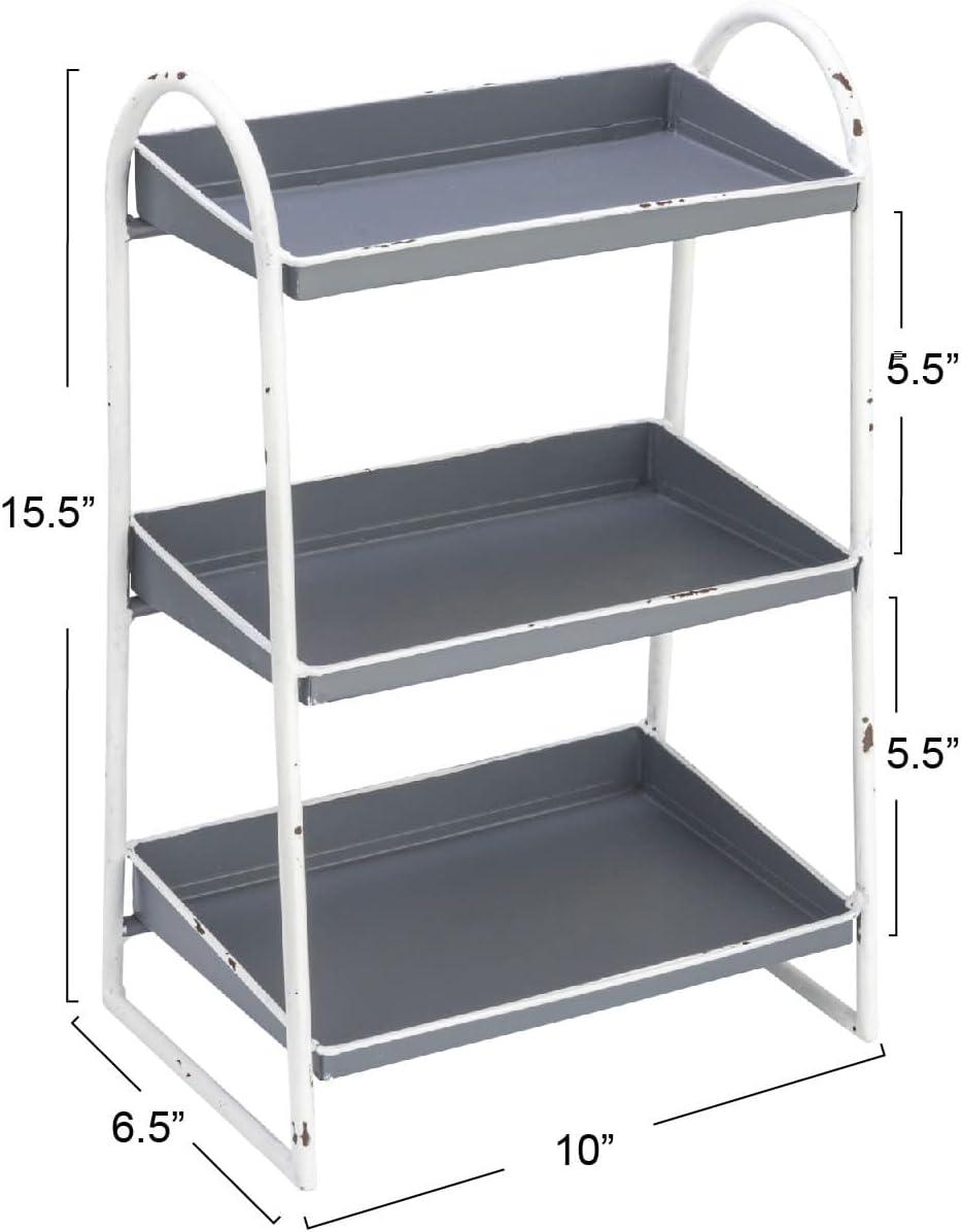 Distressed Gray and White 3-Tier Metal Tray Organizer