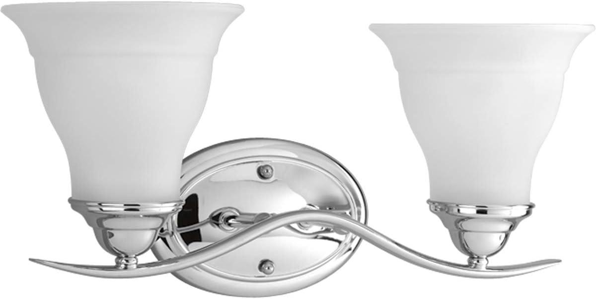 Polished Chrome 2-Light Bath Fixture with Etched Glass Shades