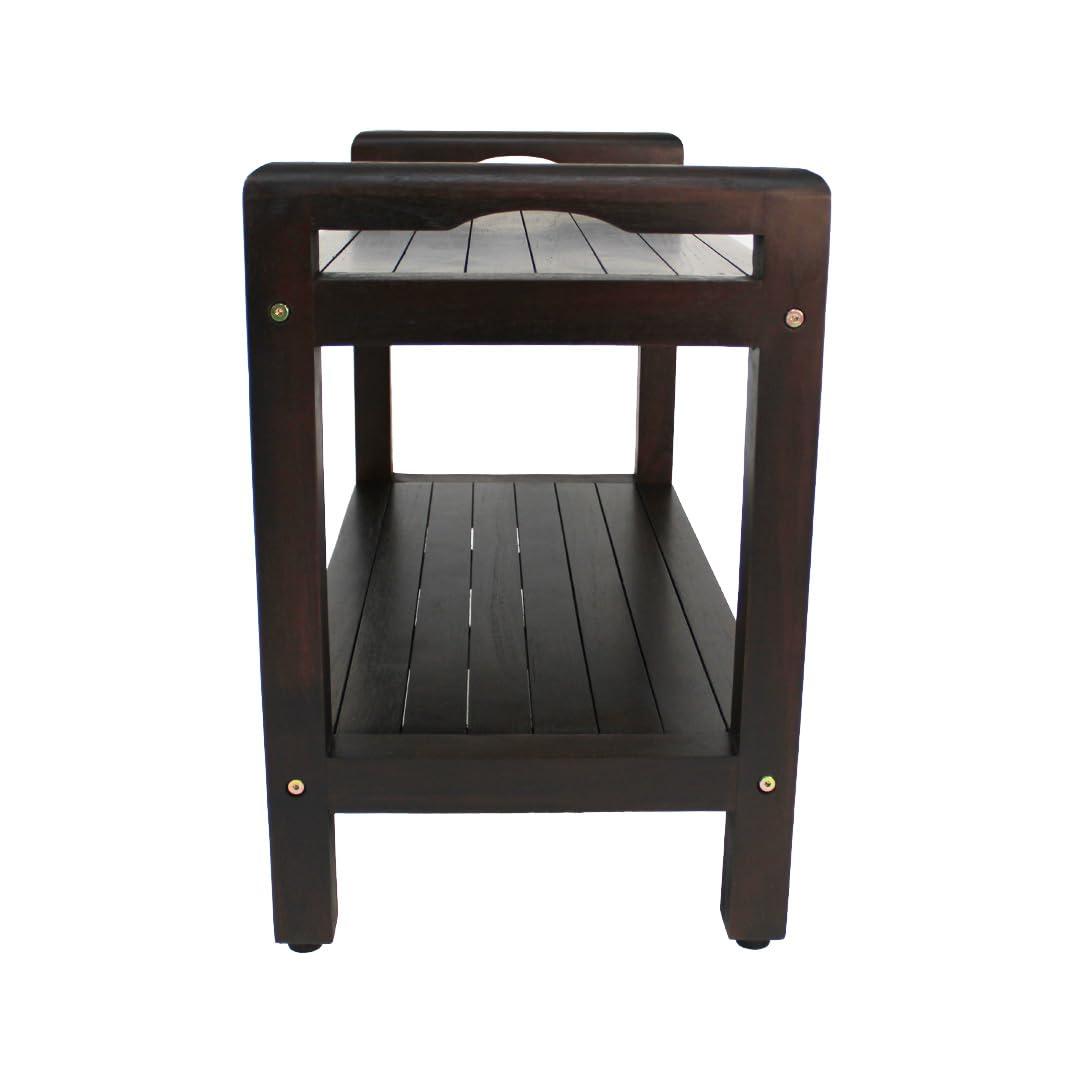 DecoTeak Eleganto 29 Inch Brown LiftAide Arms Waterproof Teak Wood Shower Bench Stool Seat Chair for Inside Shower Storage Shelf Provides Safety, Storage, and Organization for Bathroom Accessories