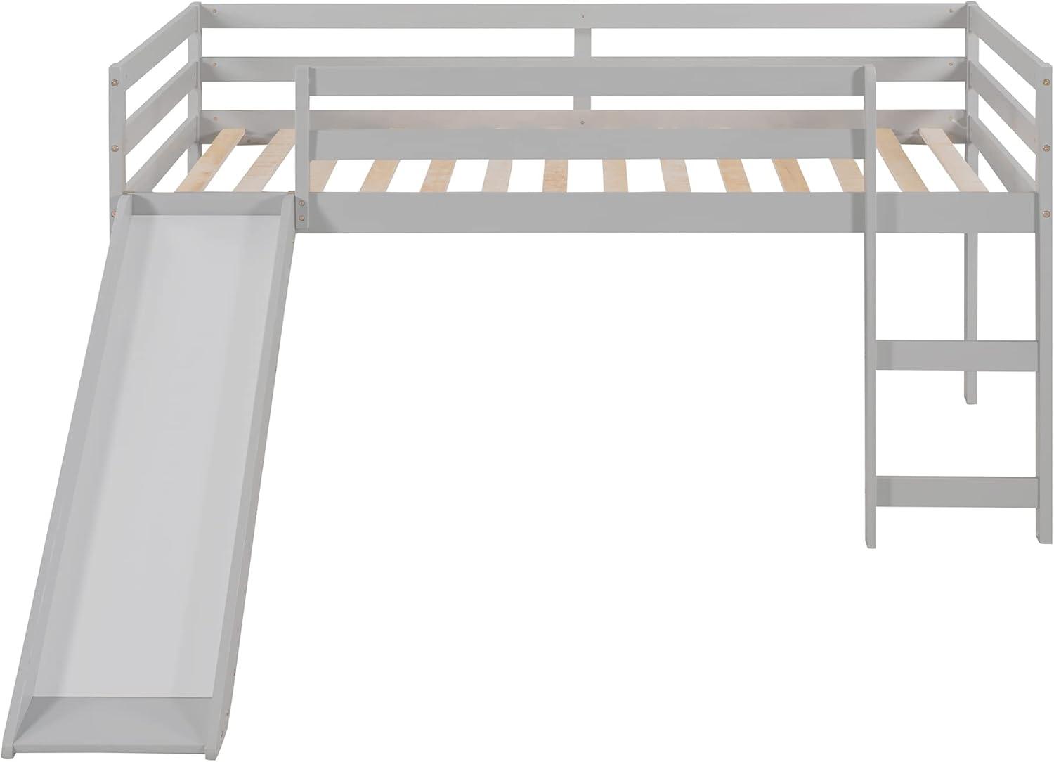Harper & Bright Designs Kids Loft Bed with Slide,Twin Size Low Loft Beds for Girls Boys Solid Pine Wood Toddler Loft Bed with Ladder and Guard Rails,White