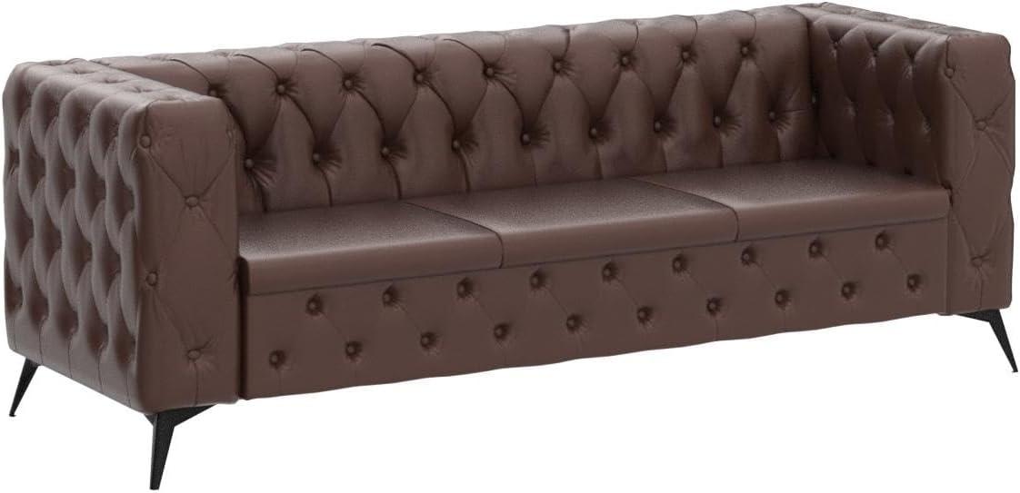 QHITTY Chesterfield Tufted Sofa, Leather Couch Accent Upholstered 3 Seater Button Sofa with Tufted Back for Living Room Bedroom Furniture (Dark Brown)