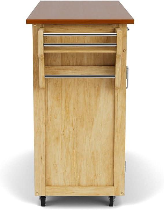 Natural Wood Kitchen Cart with Oak Top and Storage