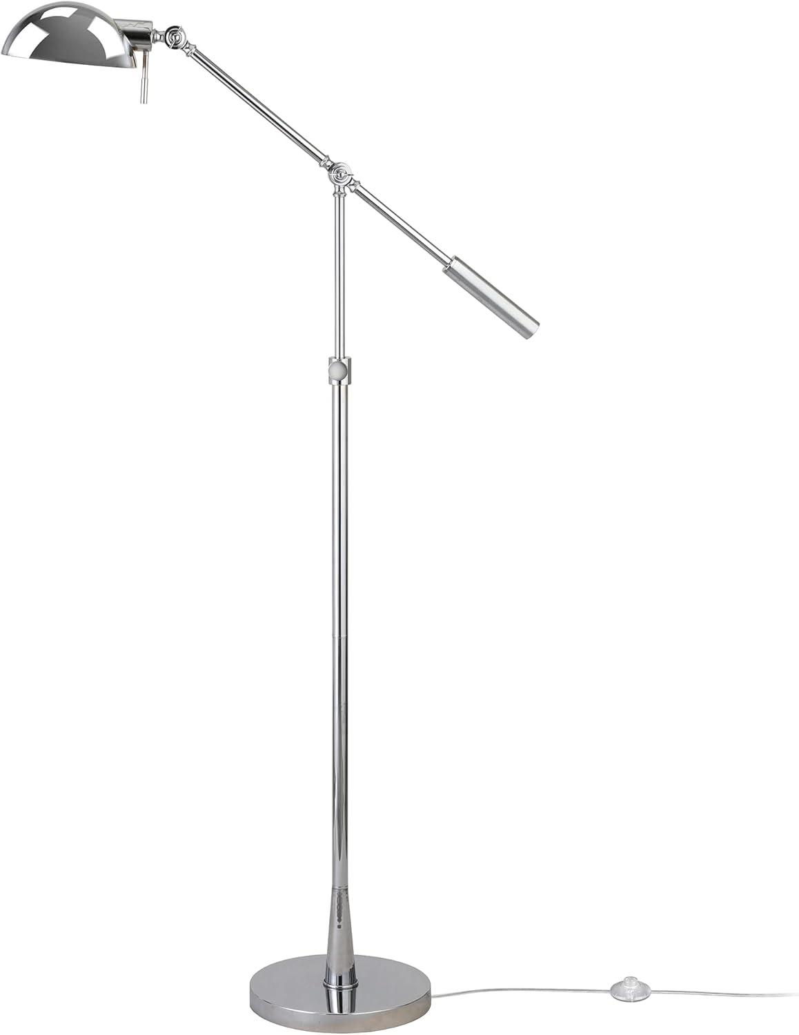 Polished Nickel Adjustable Floor Lamp with Dome Shade