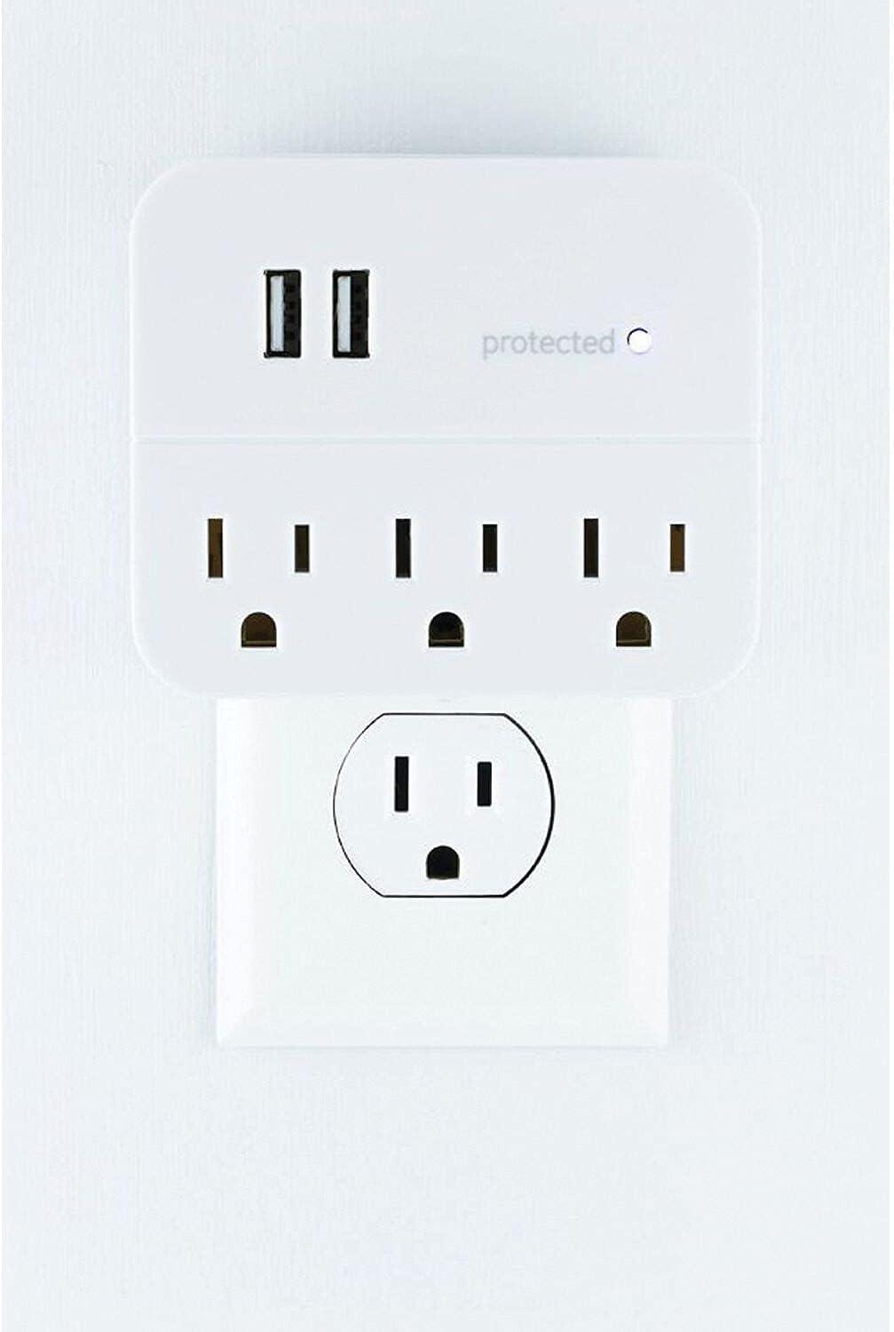 GE 3-Outlet Surge Protector Tap with USB Charging, White - 14512