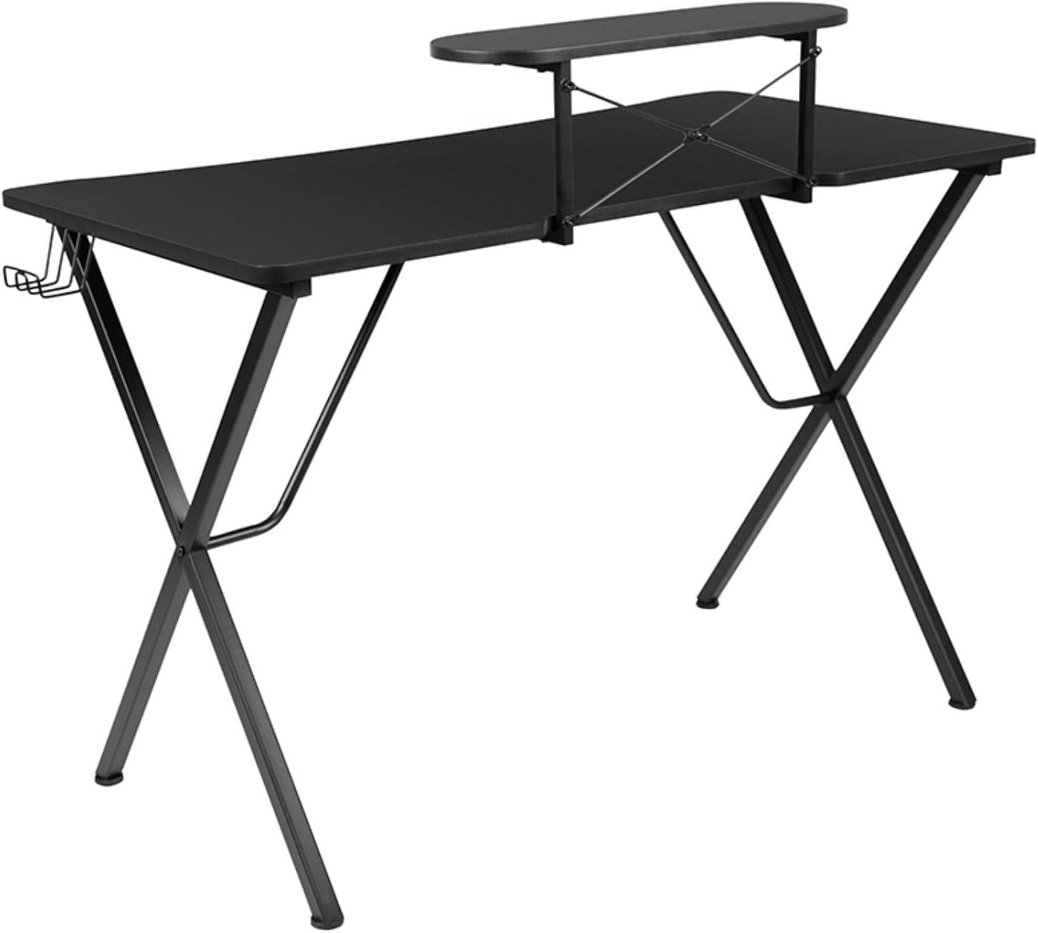 Flash Furniture Black Gaming Desk with Cup Holder, Headphone Hook, and Monitor/Smartphone Stand