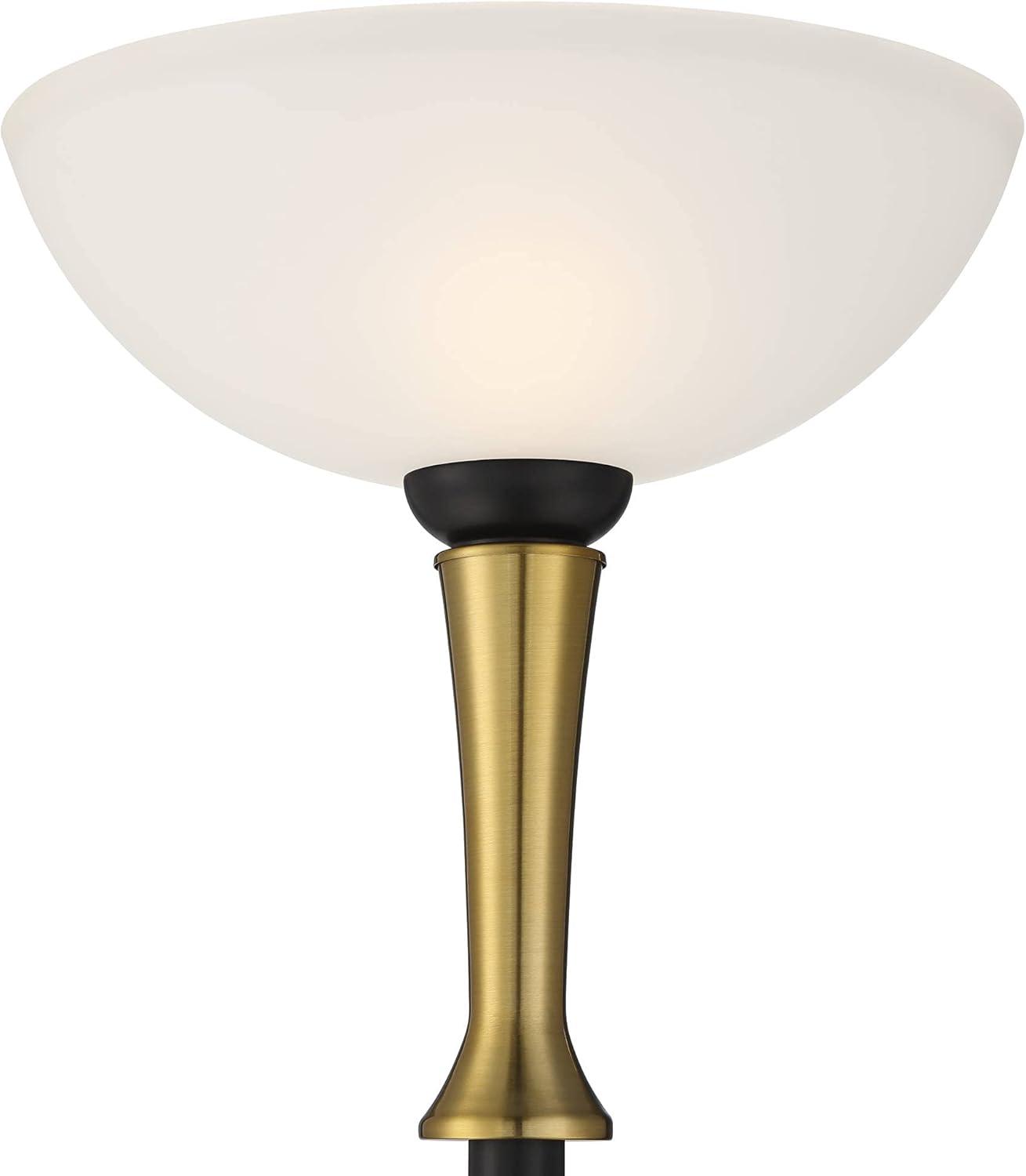 Possini Euro Design Burbank Modern Art Deco Torchiere Floor Lamp 70" Tall Black Brass Frosted White Glass Shade for Living Room Bedroom Office House