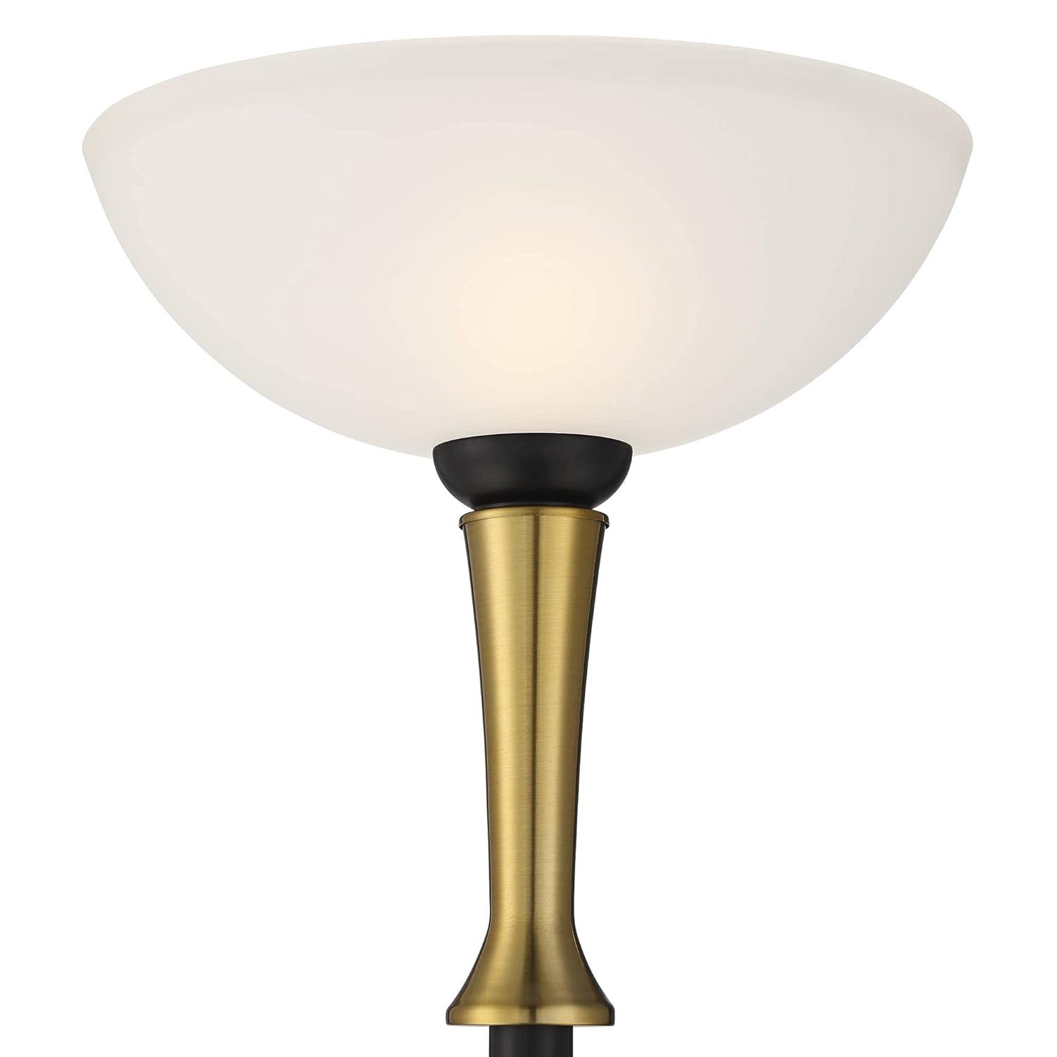 Possini Euro Design Burbank Modern Art Deco Torchiere Floor Lamp 70" Tall Black Brass Frosted White Glass Shade for Living Room Bedroom Office House