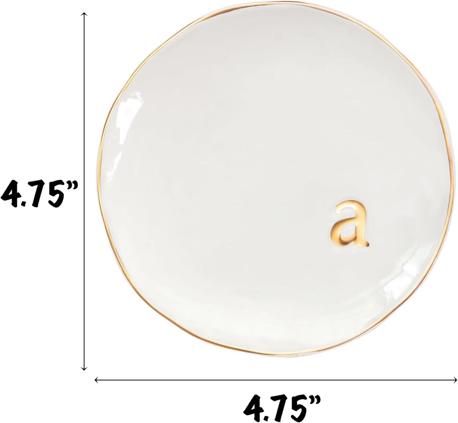 White Ceramic Jewelry Dish with Gold Monogram Accent