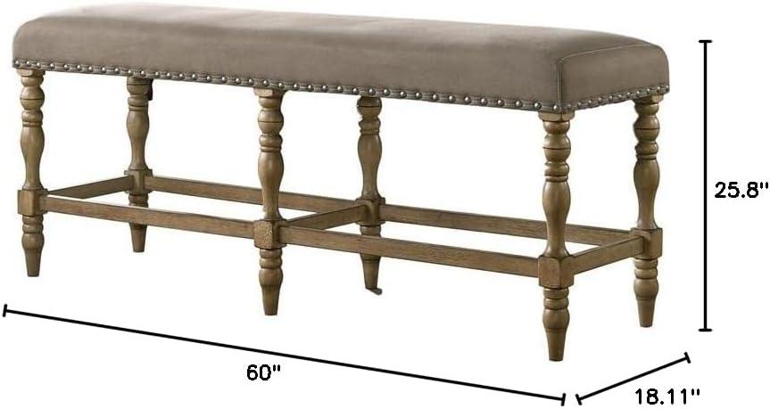 Birmingham Microfiber Counter Height Bench with Nailhead in Driftwood Finish