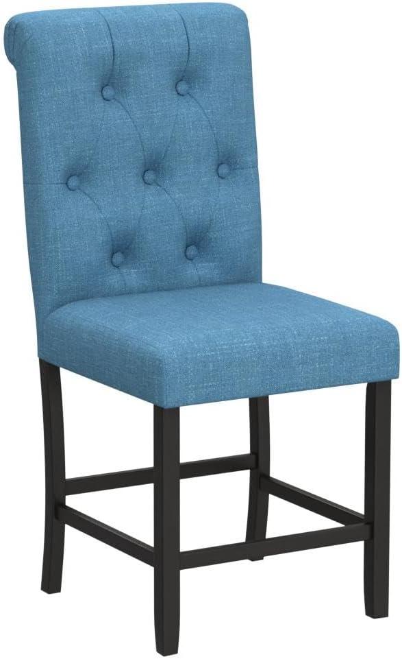 Blue Tufted Upholstered Wood Counter Height Stools, Set of 2