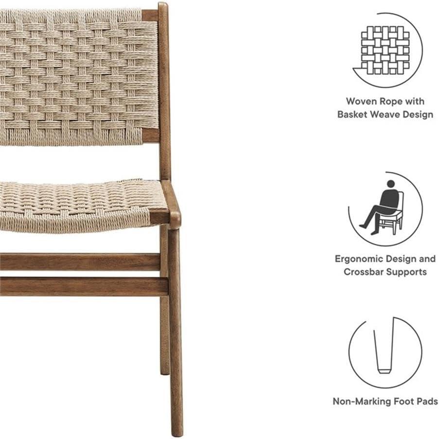 Walnut Natural Woven Rope Upholstered Side Chair Set