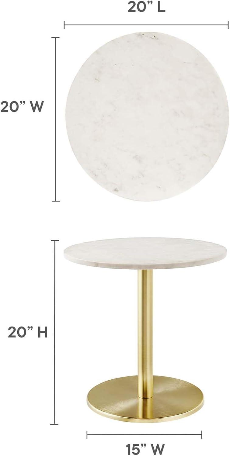 Modway Viva Round Metal & Marble Side Table in Brass and White