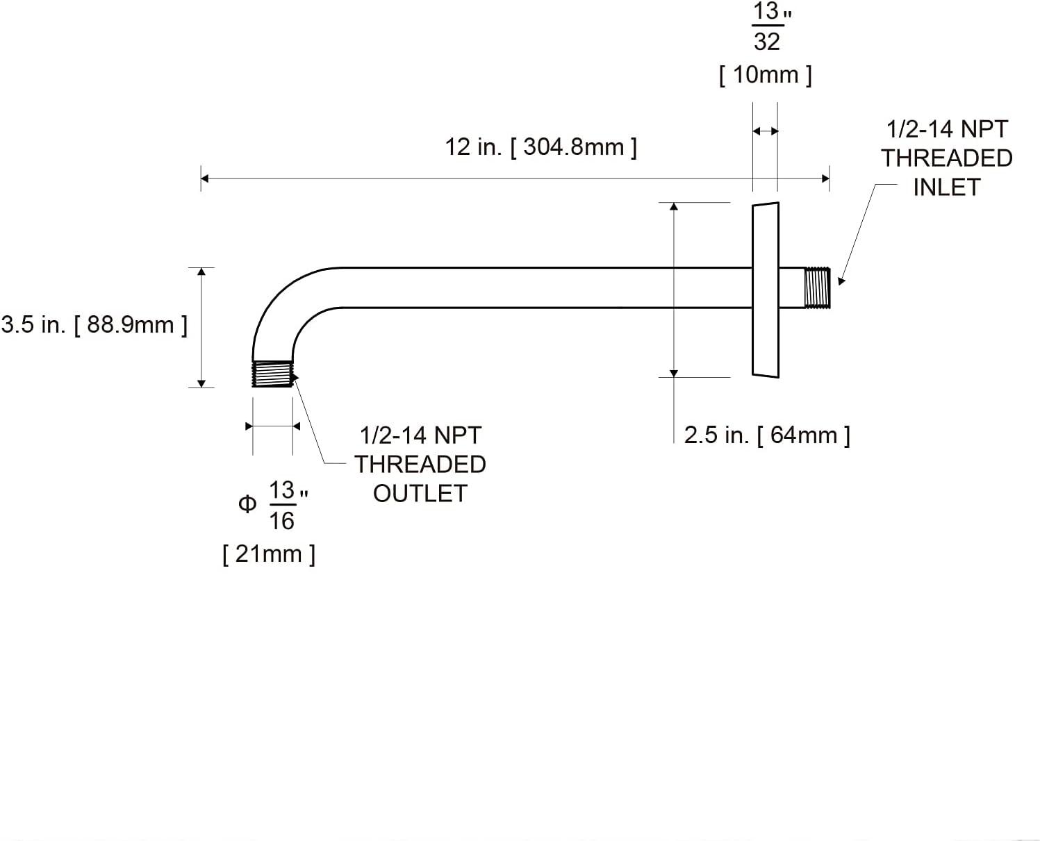 Matte Black 12-Inch Wall Mount Shower Arm