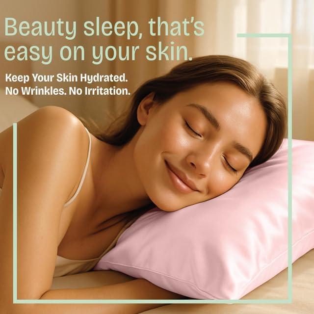 Shopbedding Satin Pillowcase for Hair and Skin - Standard Silk Satin Pillowcase with Zipper, Pink (Pillowcase Set of 2)