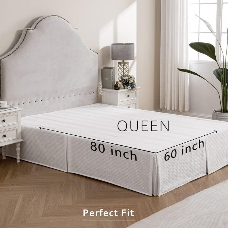 White Quilted Cotton Polyester Queen Bed Skirt with 16" Drop