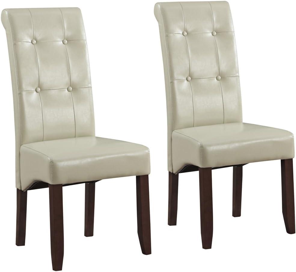 Cosmopolitan Deluxe Tufted Parson Chair (Set of 2) in Satin Cream Faux Leather