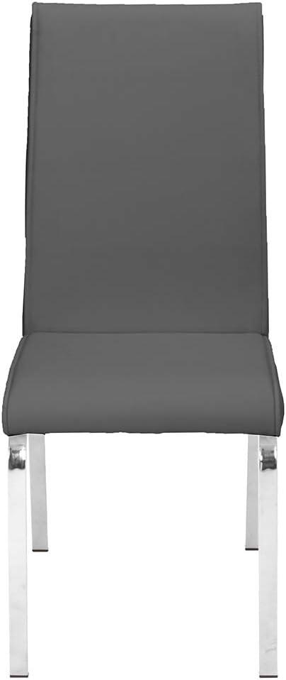 Dark Gray Faux Leather Chairs with Silver Stainless Steel Base (Set of 2)