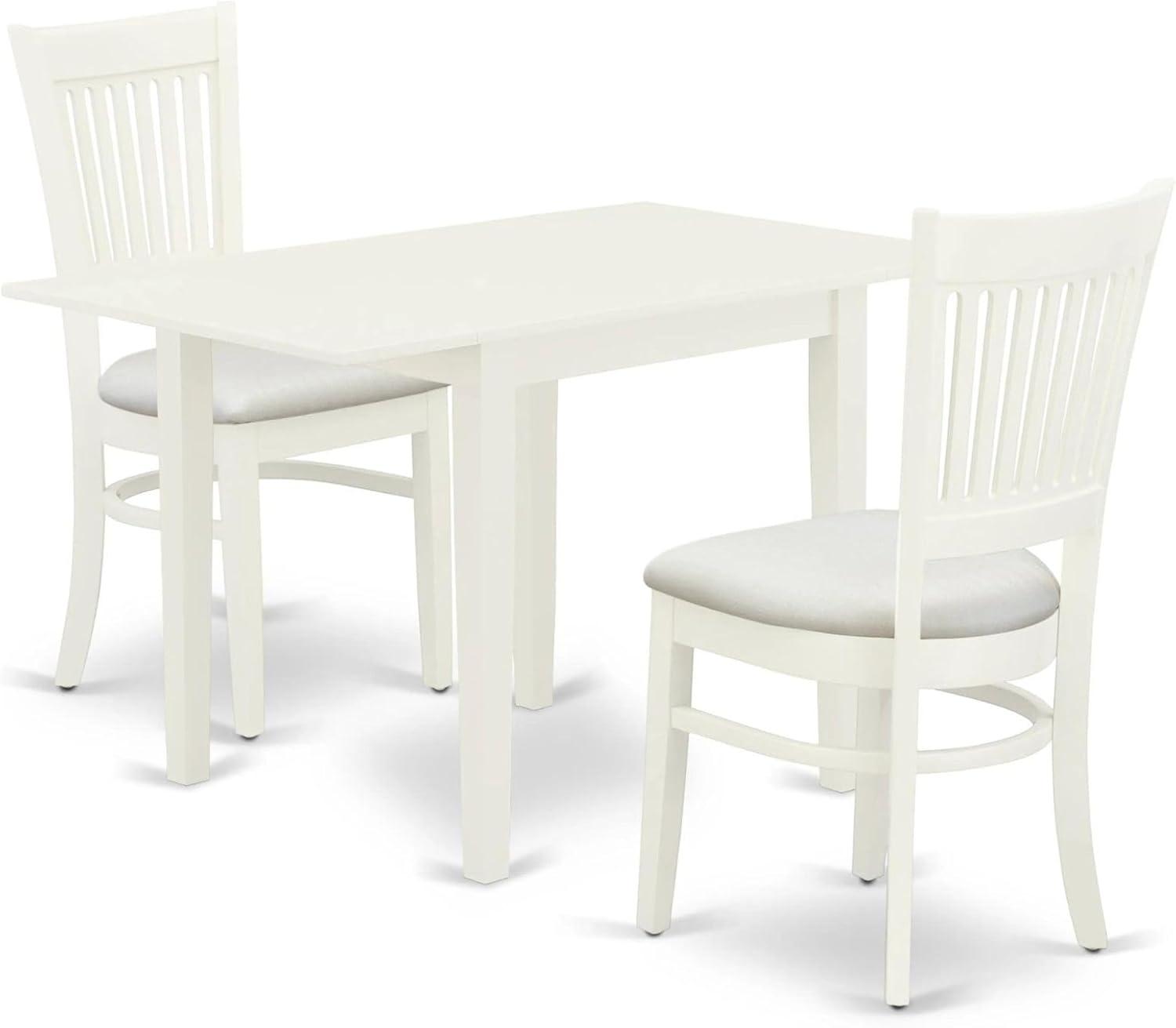 Linen White 3-Piece Wood Dining Table Set with Upholstered Chairs