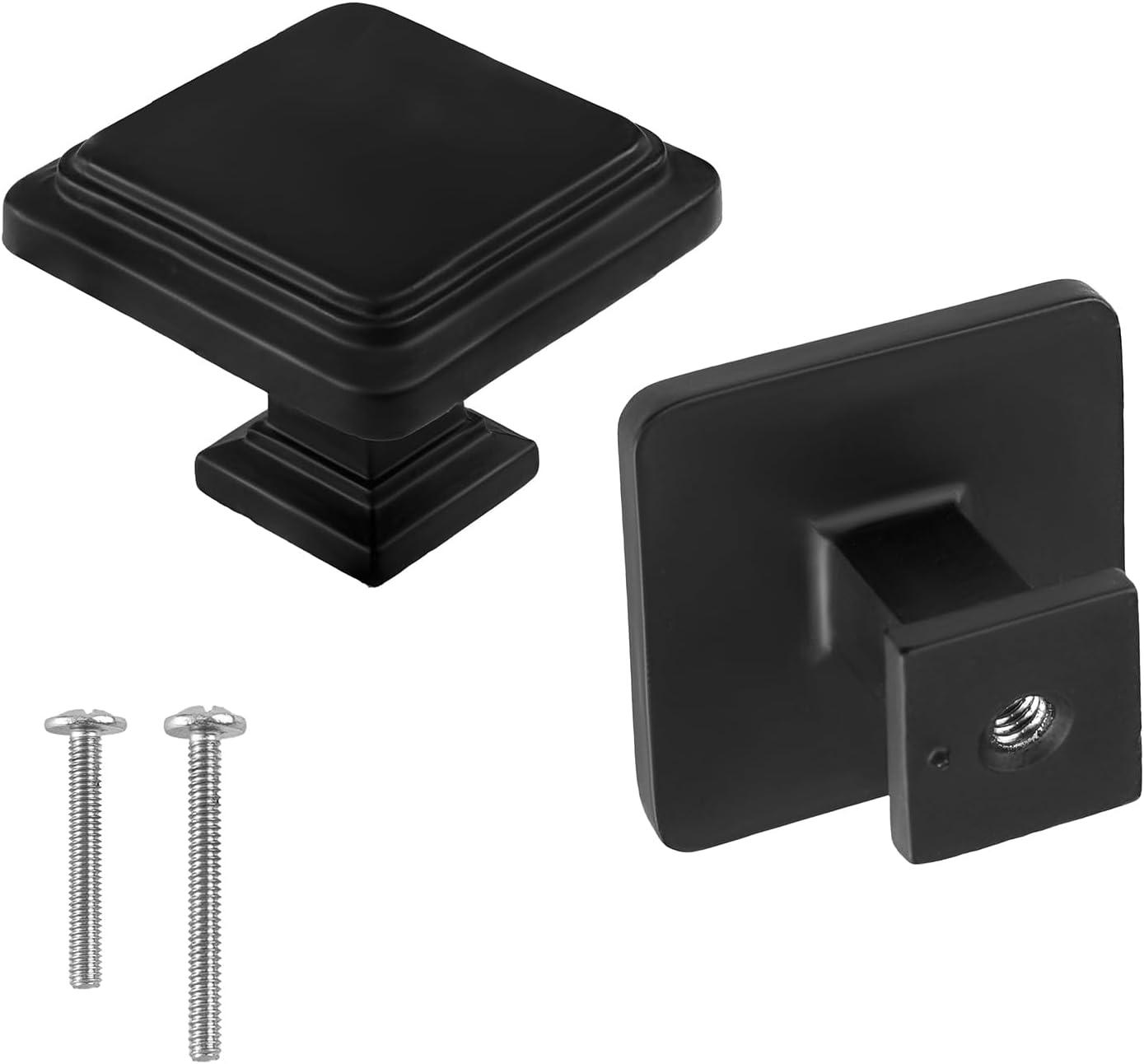 Single Hole Drawer Knobs - 10 Pack Black Cabinet Knobs - Square Dresser Knobs Dresser Handles Closet Door Knobs - Kitchen Cabinet Knobs - Cabinet Hardware