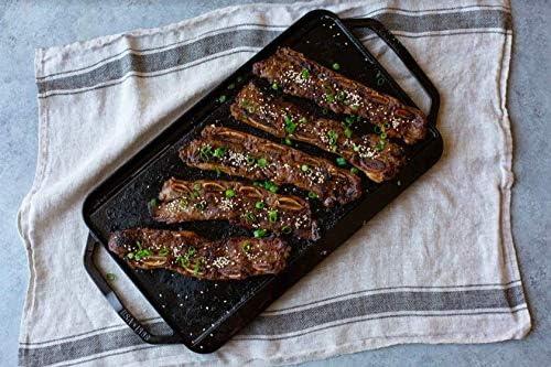 Lodge Chef Collection 20x10 Inch Cast Iron Chef Style Reversible Grill/Griddle. Two-in-One Seasoned Cookware for Stovetop Burners or a Campfire. Made from Quality Materials to Last a Lifetime