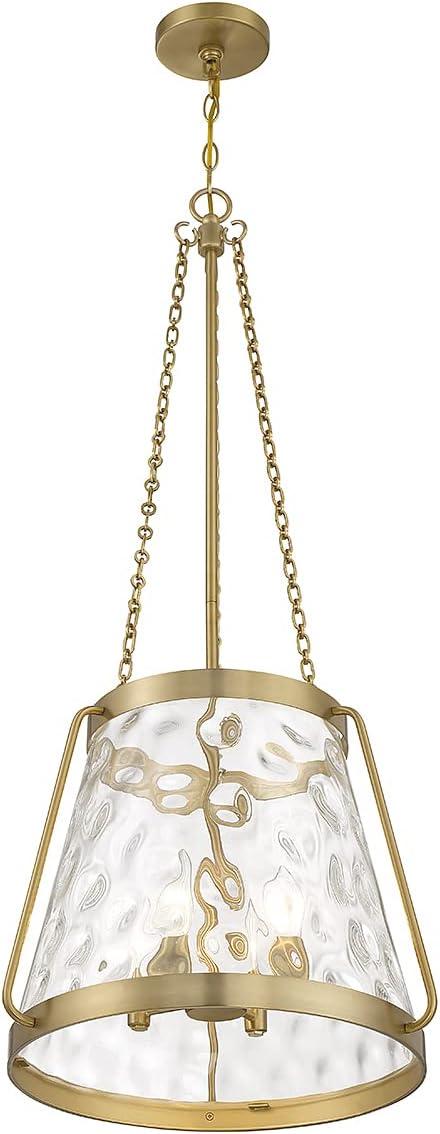 Crawford Warm Brass 4-Light Pendant with Clear Water Glass Shade