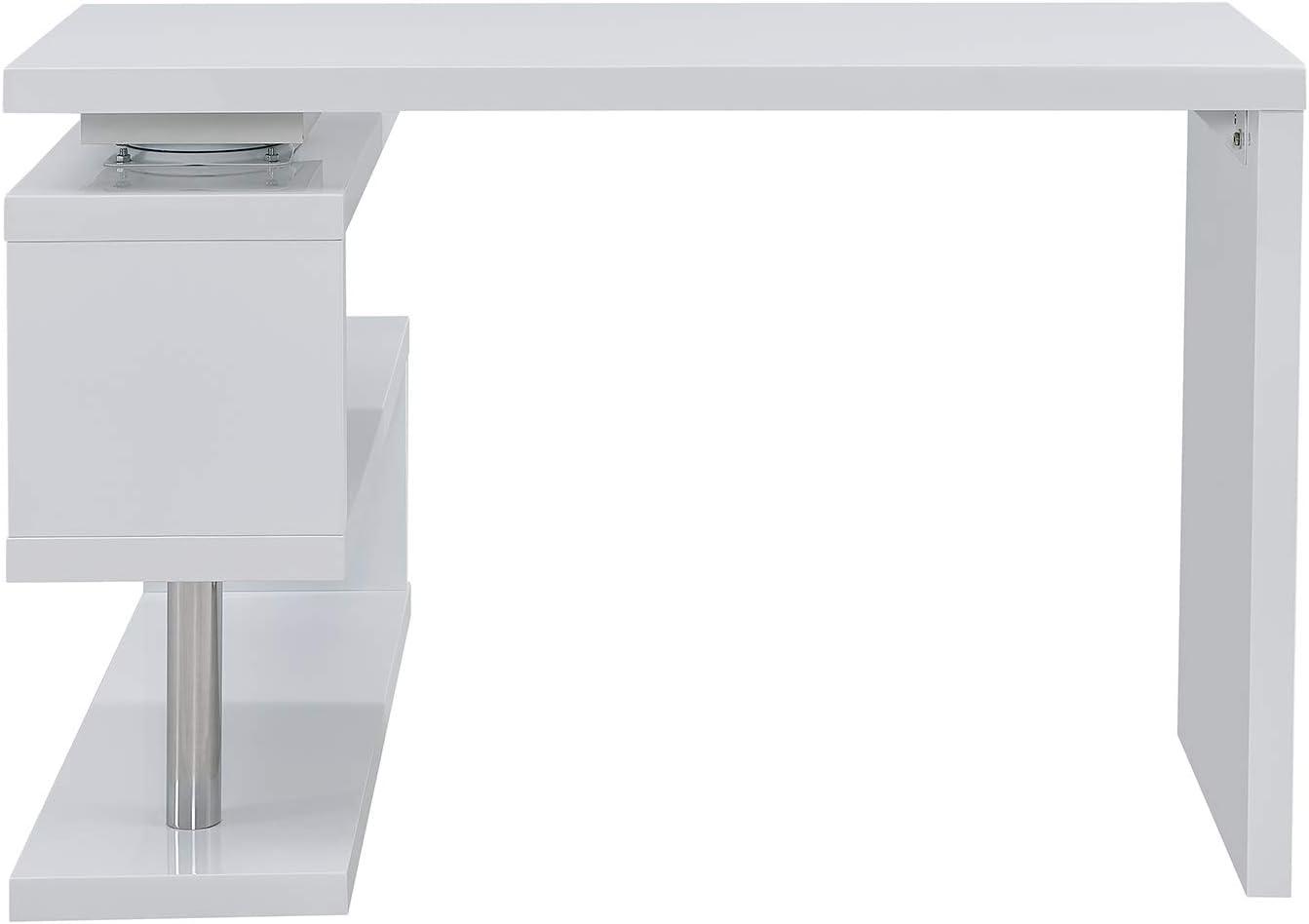 Yates Modern White and Chrome Adjustable Corner Desk with Shelves