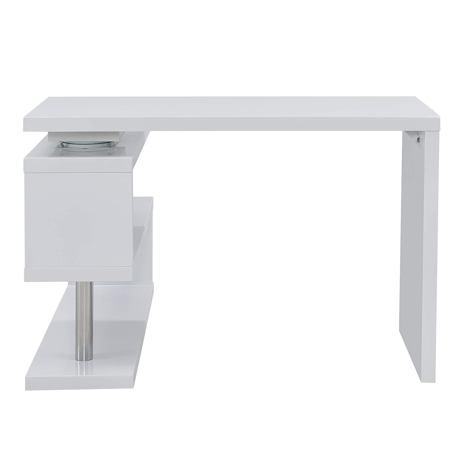 SEI Furniture Yates Adjustable Corner Writing Desk in White and Chrome