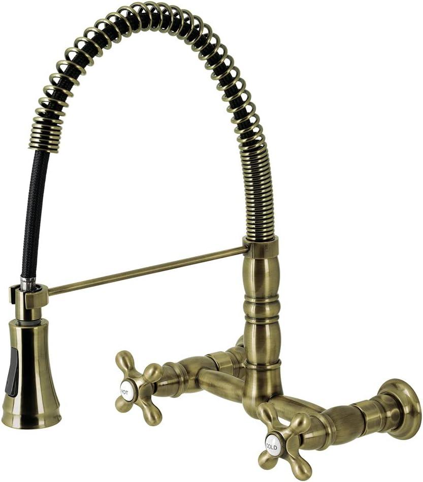 Kingston Brass Heritage Double-Handle 2-Hole Wall-Mount Pre-Rinse Bridge Kitchen Faucet