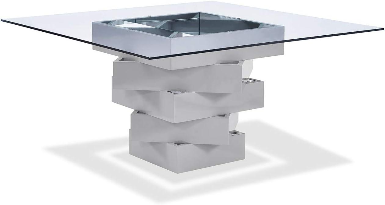 Carson Square Glass Top Dining Table with Gray Lacquer Base