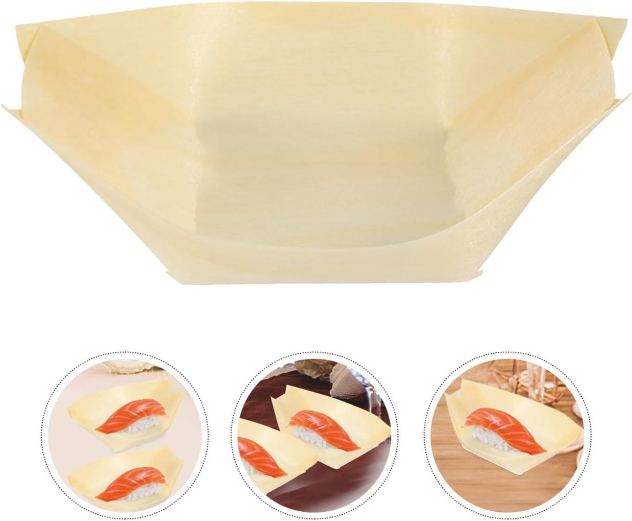 50pcs Disposable Sushi Boat Plates Natural Wooden Sushi Dishes Trays for Restaurant Home