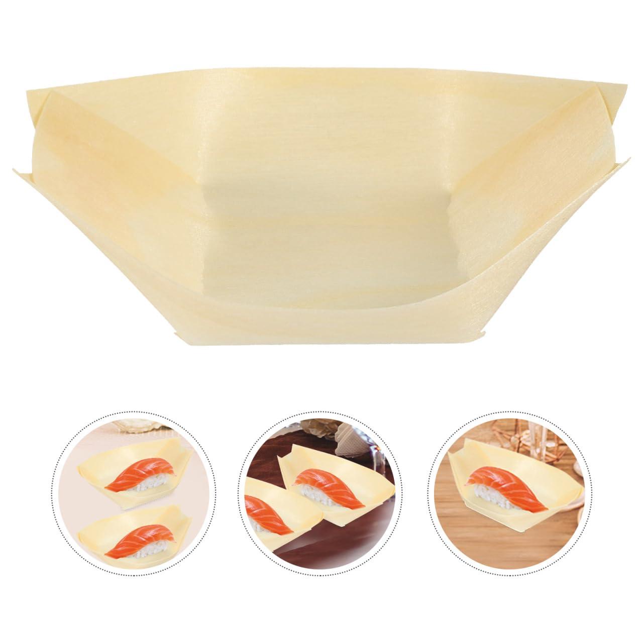 50pcs Disposable Sushi Boat Plates Natural Wooden Sushi Dishes Trays for Restaurant Home