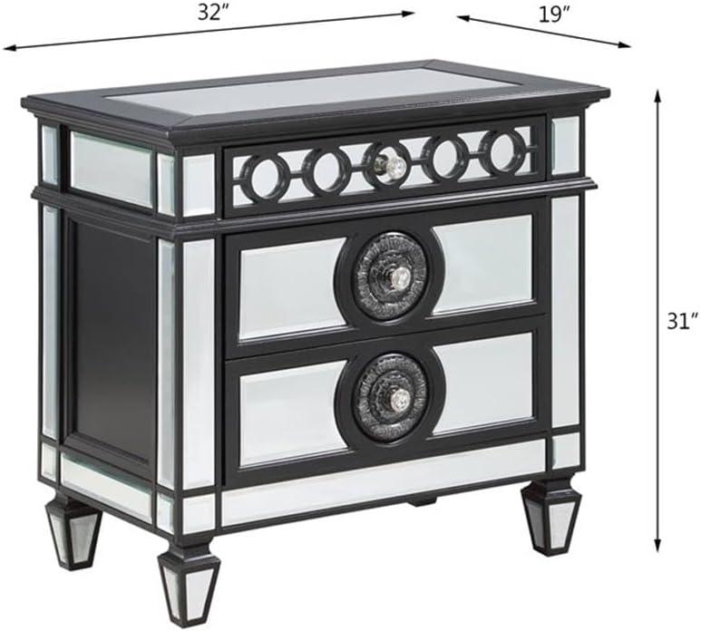 BD00585 Nightstand, Mirrored, Black & Sliver Finish - Varian II ( 1Pc/1Ctn )