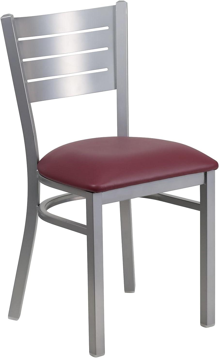 Flash Furniture HERCULES Series Silver Slat Back Metal Restaurant Chair - Black Vinyl Seat