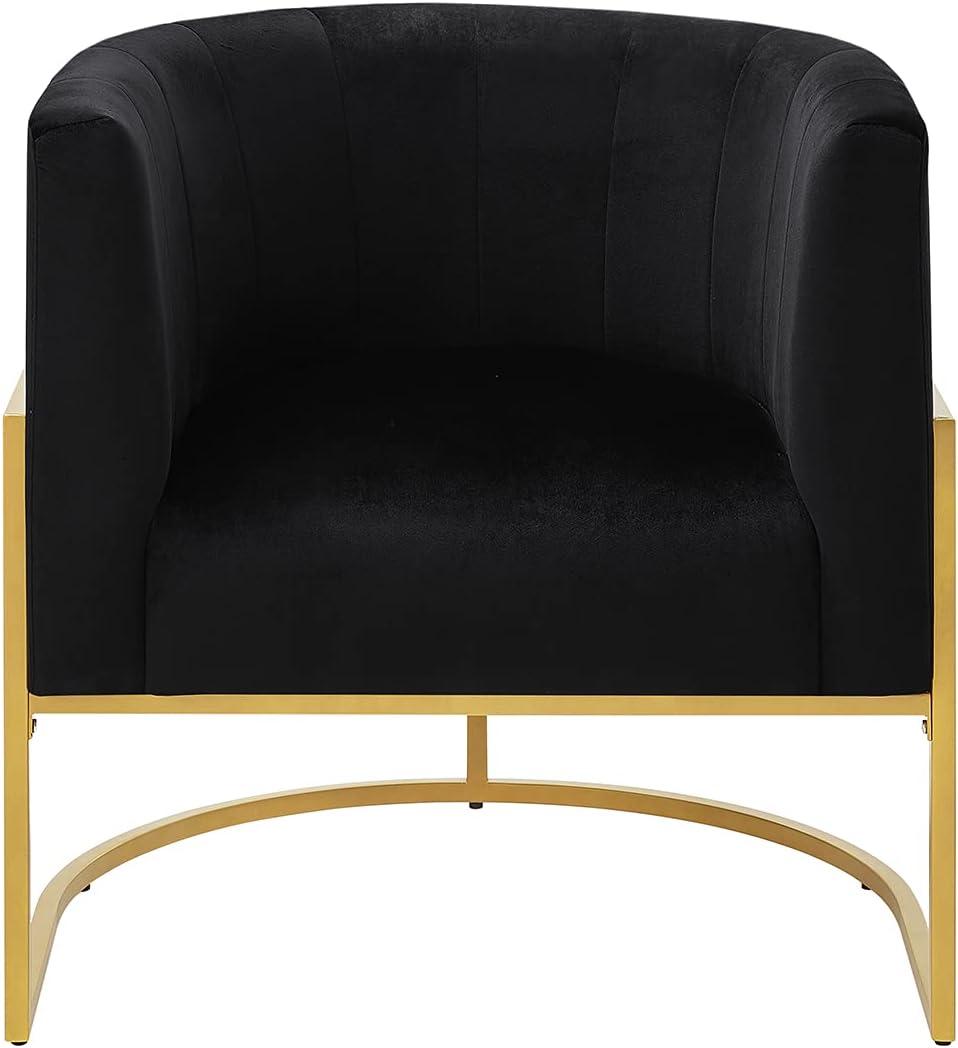 KOSSMAI Upholstered Velvet Accent Barrel Chair with Golden Metal Legs for Living Room Bedroom Office Lounge Chair, Mid-Century Modern Style Armchair (Black)